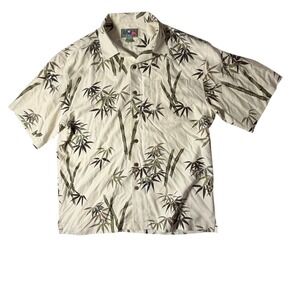 Reyn Spooner Bamboo Print Hawaiian Shirt Men's XL Cream Green SS Button Up
